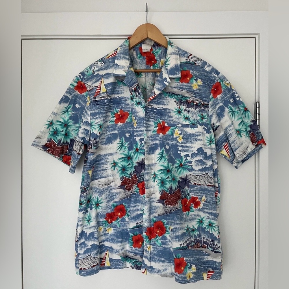 Vintage Royal Creations Hawaiian Shirt Palm Tree/Rose and Ocean Size XL